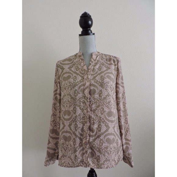 New York Company Shirt Button Down Brown Pink Career Long Tab Sleeve Blouse S - Picture 3 of 10